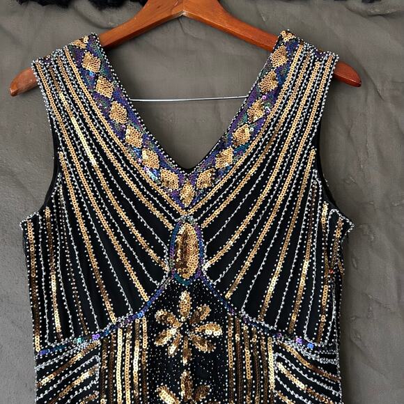 Unbranded Gold and Black Beaded Flapper Dress Size Large - Picture 3 of 9
